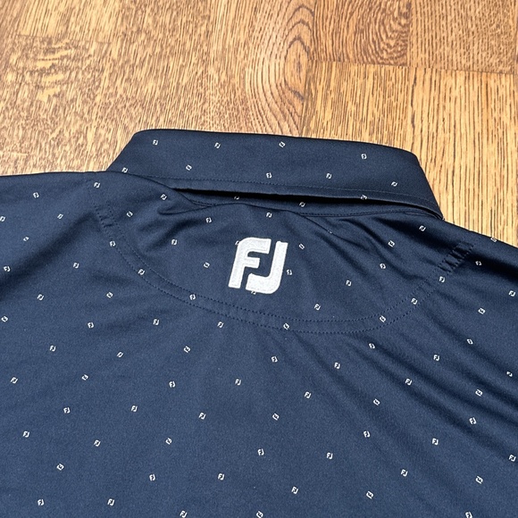 Footjoy Lisle Titleist FJ Logo Print Navy Embroidered Golf Polo Shirt Mens Large - Picture 6 of 9
